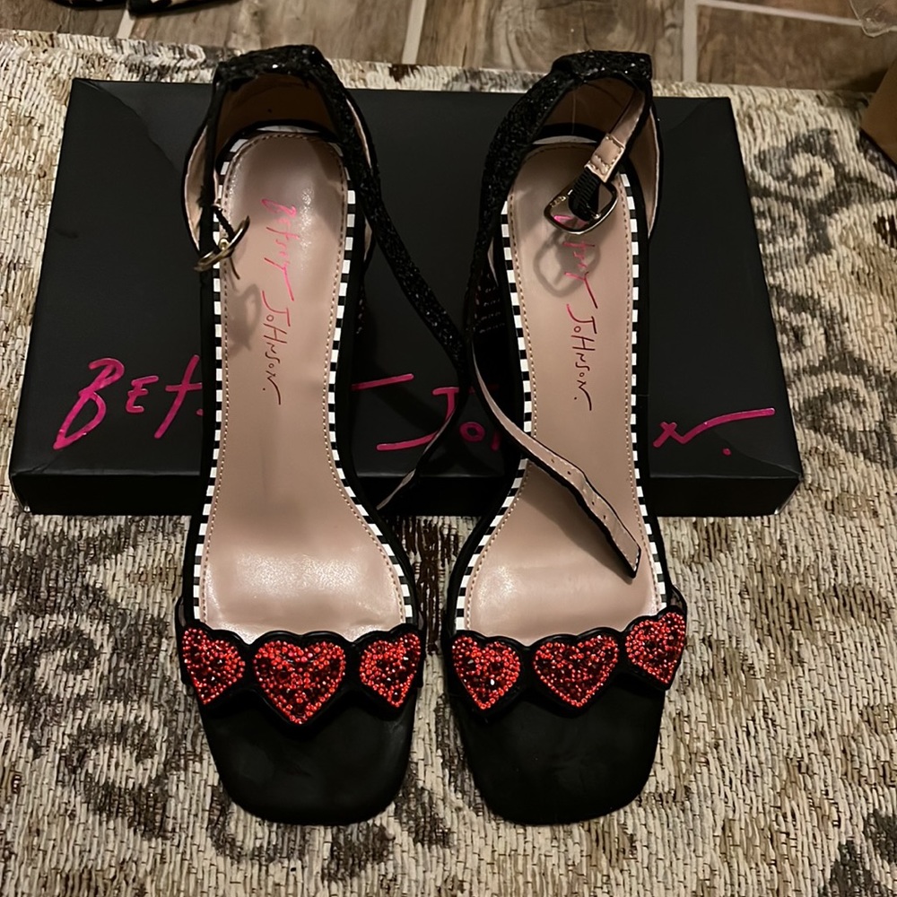 Betsey Johnson Multi color- Red, Black, and Silver heels